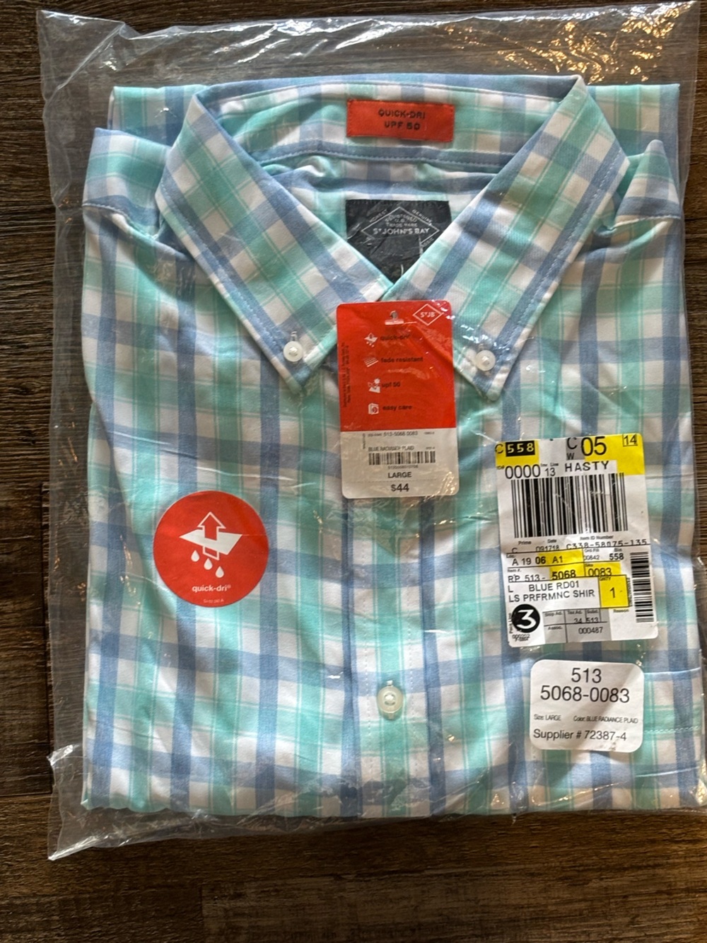 ST JOHN’S BAY Shirt‎ Quick Dri UPF50 Long Sleeves Performance Prep Size Large - Picture 2 of 4
